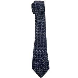 Celine Paris blue green white chain link print silk men's neck tie Made In Italy